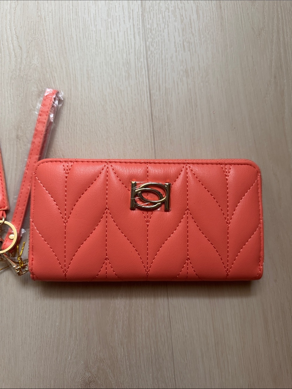 bebe Coral Quilted Wristlet Clutch with Gold Logo